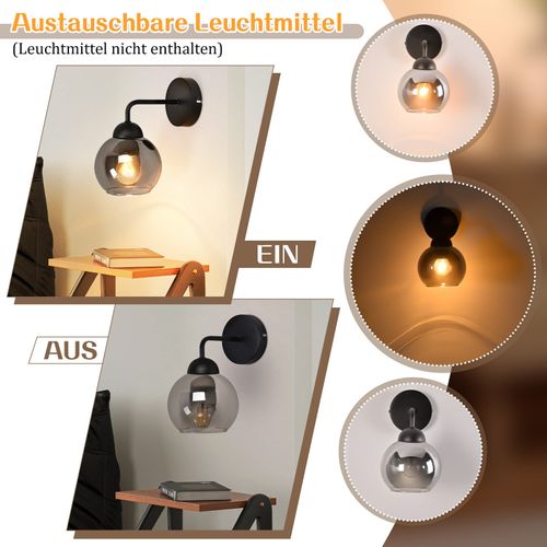 Applique Murale D'intérieur Vintage  E27 Éclairage Mural Rétro Pour Chambre à Coucher En Verre Noir