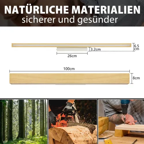 Applique Murale LED Lampe Murale D'intérieur En Bois 100 Cm 36w Moderne Lumière Indirecte Haut Et