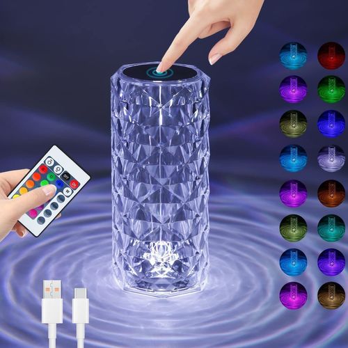Lampe De Chevet LED Sans Fil à Intensité Variable En Cristal Lampe Tactile Rechargeable