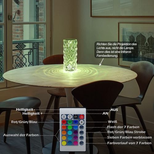 Lampe De Chevet LED Sans Fil à Intensité Variable En Cristal Lampe Tactile Rechargeable