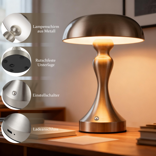Lampe De Chevet LED Tactile, Intensité Variable, Sans Fil, Rechargeable Par USB, Style Vintage