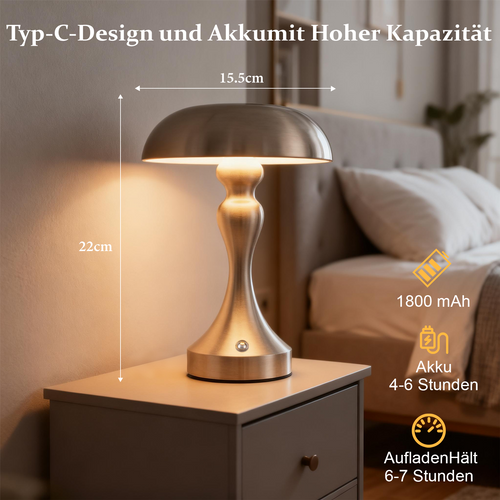 Lampe De Chevet LED Tactile, Intensité Variable, Sans Fil, Rechargeable Par USB, Style Vintage