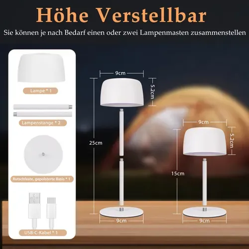 Lampe De Table LED Sans Fil, Lampe De Chevet à Réglage Continu Avec Batterie