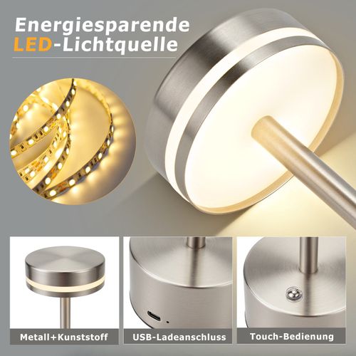 Lampe De Table LED Sans Fil  , à Piles, à Intensité Variable, Rechargeable Par USB-c, Tactile