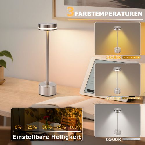 Lampe De Table LED Sans Fil  , à Piles, à Intensité Variable, Rechargeable Par USB-c, Tactile