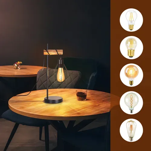 Lampe De Table Salon Lampe De Table Vintage Bois Noir Lampe De Chevet 1 Lumière Au Design Industriel