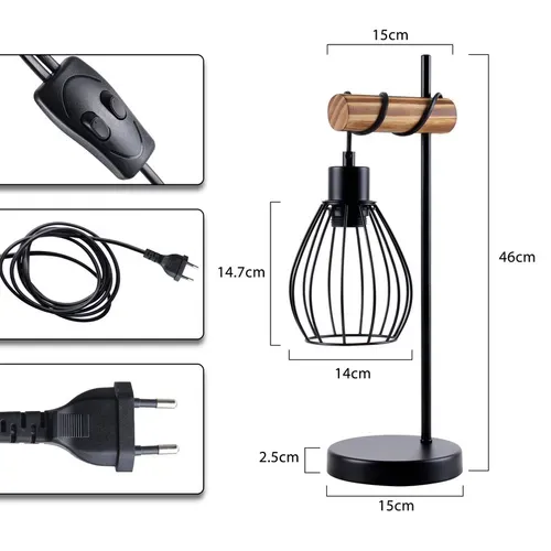 Lampe De Table Salon Lampe De Table Vintage Bois Noir Lampe De Chevet 1 Lumière Au Design Industriel
