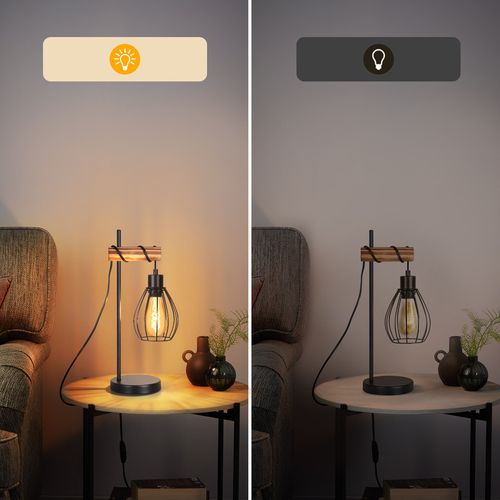 Lampe De Table Salon Lampe De Table Vintage Bois Noir Lampe De Chevet 1 Lumière Au Design Industriel