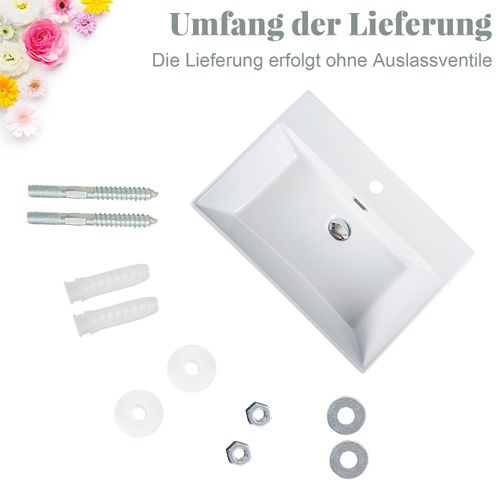 Nettlife Vasque à Poser, Lavabo De Salle De Bain Céramique Blanc - Vasque Carrée 60 X 42cm