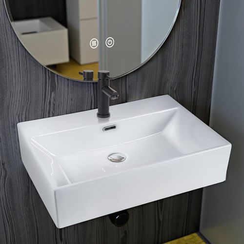 Nettlife Vasque à Poser, Lavabo De Salle De Bain Céramique Blanc - Vasque Carrée 60 X 42cm
