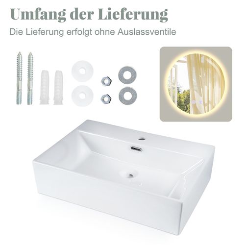 Nettlife Vasque à Poser, Lavabo De Salle De Bain Céramique Blanc - Vasque Carrée 60 X 42cm