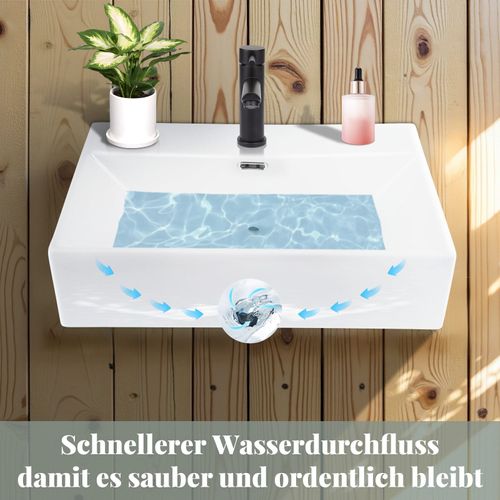 Nettlife Vasque à Poser, Lavabo De Salle De Bain Céramique Blanc - Vasque Carrée 60 X 42cm