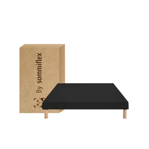 Sommier Tapissier Noir 140x190 Cm - Fabrication Française Artisanale - Pieds s - Hauteur Avec