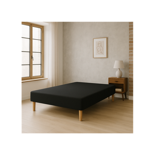 Sommier Tapissier Noir 140x190 Cm - Fabrication Française Artisanale - Pieds s - Hauteur Avec