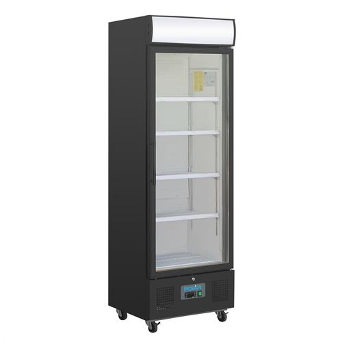 Frigo Professionnel Vitré Noir Avec Caisson Lumineux Série G 368l -