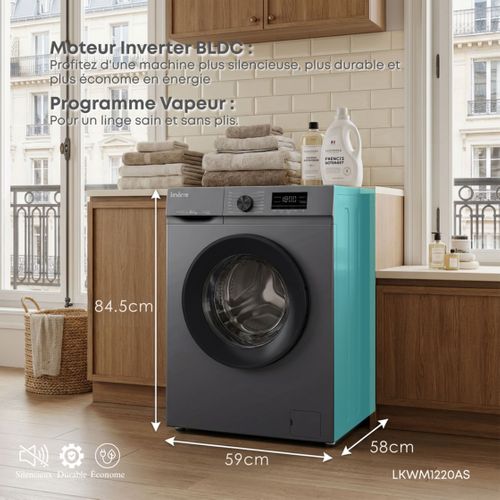 Lave-linge Hublot Lkwm1220as Gris 12kg 1200 Tours Moteur Induction 14 Programmes et Vapeur