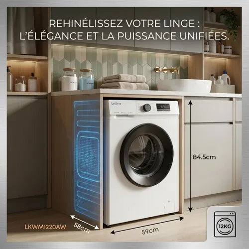Lave-linge Hublot Lkwm1220aw Blanc 12kg 1200 Tours Moteur Induction 14 Programmes et Vapeur