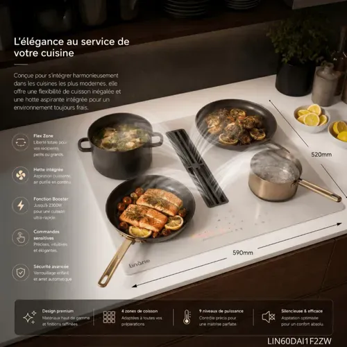 Table Induction Aspirante Encastrable Lin60dai1f2zw 4 Foyers 60cm Blanc