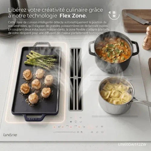 Table Induction Aspirante Encastrable Lin60dai1f2zw 4 Foyers 60cm Blanc