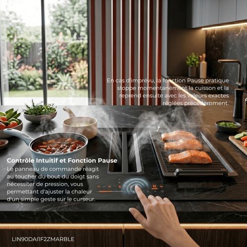 LIN90DAI1F2ZMARBLE Table Induction Aspirante Encastrable 4 Foyers Linarie 2 Flex Zone