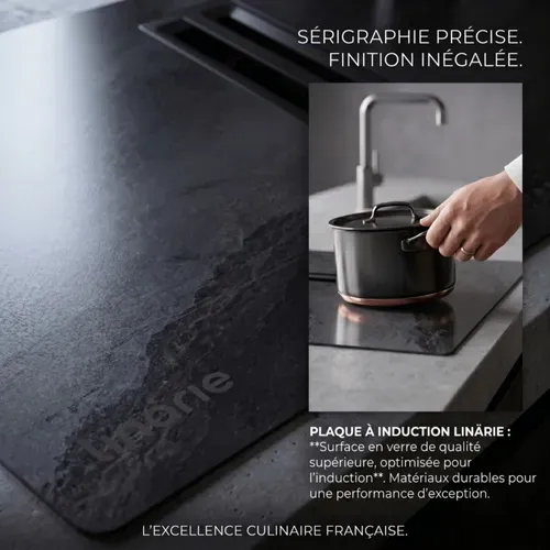 LIN90DAI1F2ZMARBLE Table Induction Aspirante Encastrable 4 Foyers Linarie 2 Flex Zone