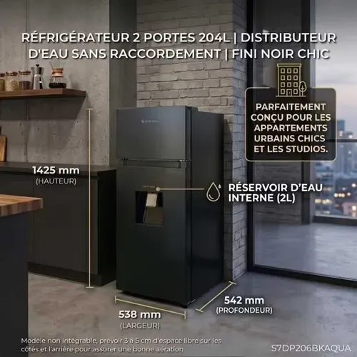 Réfrigérateur Congélateur S7dp206bkaqua 204 Litres Noir