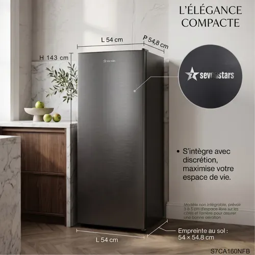 Congélateur Armoire S7ca160nfb 163 Litres Froid Ventilé Noir Brossé