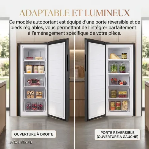 Congélateur Armoire S7ca160nfb 163 Litres Froid Ventilé Noir Brossé