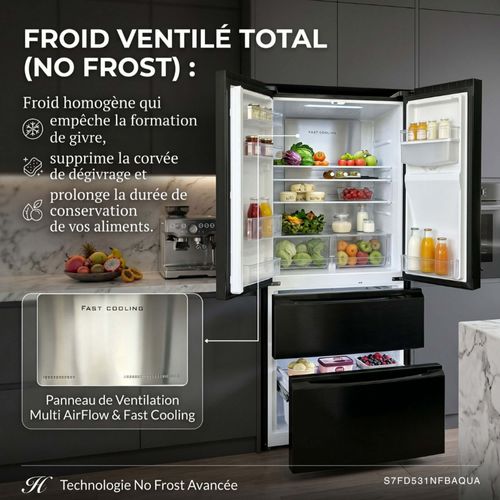 Réfrigérateur French Door Sevenstars S7fd531nfbfaqua 529 Litres Noir