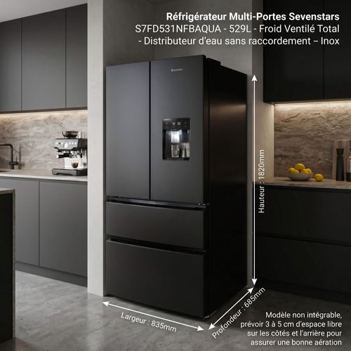 Réfrigérateur French Door Sevenstars S7fd531nfbfaqua 529 Litres Noir