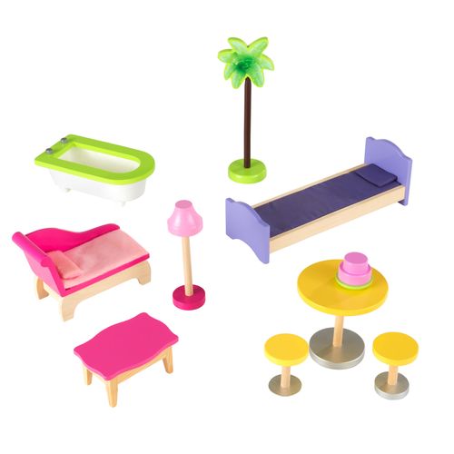 Maison De Poupée En Bois Kayla Avec 10 Accessoires Inclus