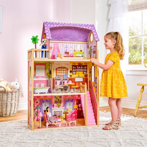 Maison De Poupée En Bois Kayla Avec 10 Accessoires Inclus