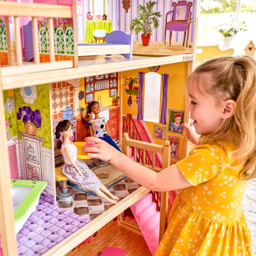 Maison De Poupée En Bois Kayla Avec 10 Accessoires Inclus