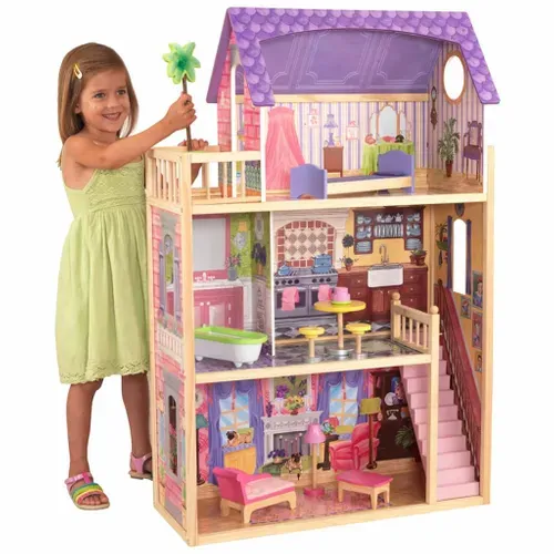Maison De Poupée En Bois Kayla Avec 10 Accessoires Inclus