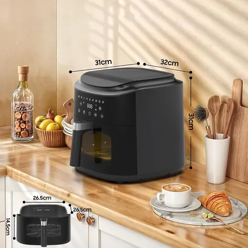 Friteuse à Air Chaud 9 Litres Af80d10w-1, Avec Fenêtre De Visualisation, 9 Programmes, 2350 W