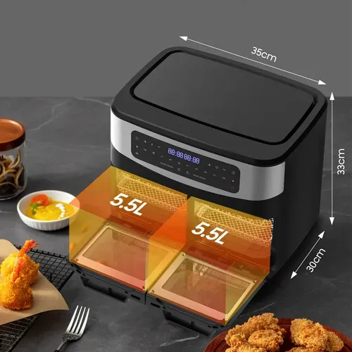 Friteuse à Air Chaud, XXL Dual Zone Air Fryer 12l, 10 En 1, Écran Tactile LED, 2600w