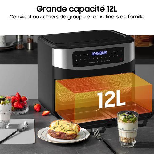 XXL Dual Zone Air Fryer 12l, Friteuse Sans Huile, 10 In 1, Écran Tactile LED, 2600w