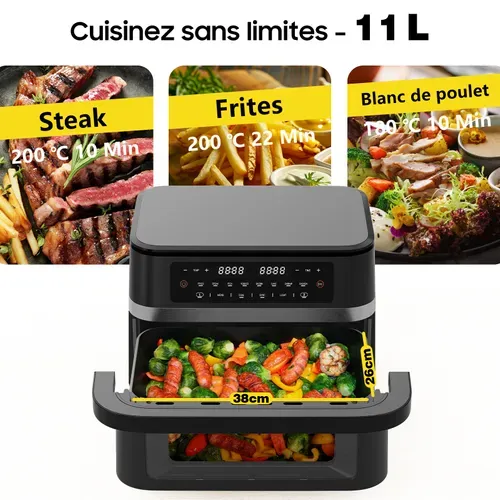 XXL 11l Double Zone Airfryer, Friteuse à Air Chaud, Friteuse Sans Huile Af100a, Recette