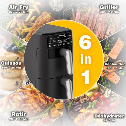 XXL Double Stack Friteuse à Air, 2 Chambres Verticales, 6 Fonctions De Cuisson, 2700 W, Recettes