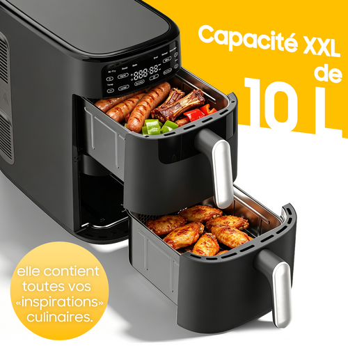 XXL Double Stack Friteuse à Air, 2 Chambres Verticales, 6 Fonctions De Cuisson, 2700 W, Recettes