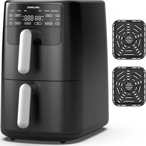 XXL Double Stack Friteuse à Air, 2 Chambres Verticales, 6 Fonctions De Cuisson, 2700 W, Recettes