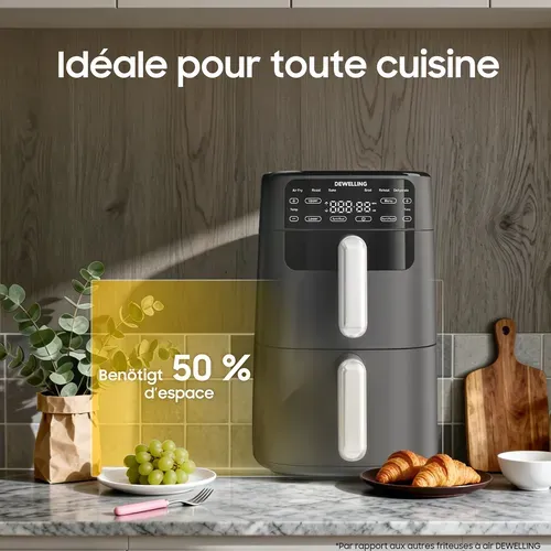 XXL Double Stack Friteuse à Air, 2 Chambres Verticales, 6 Fonctions De Cuisson, 2700 W, Recettes