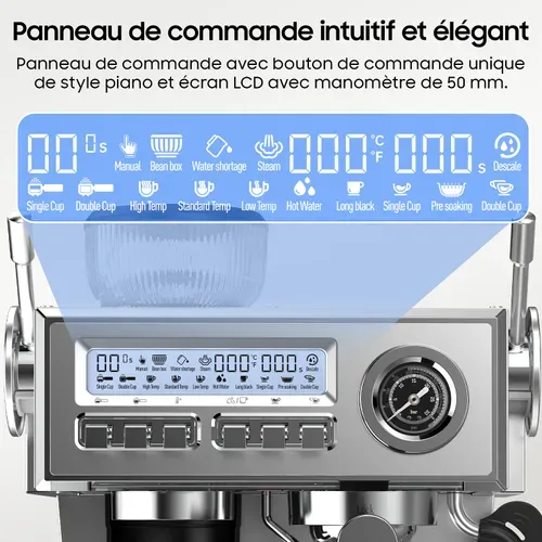 Machine à Café Expresso Avec Broyeur Intégré, 20 Bars, Autonettoyante, 1.6 L, 2050 W