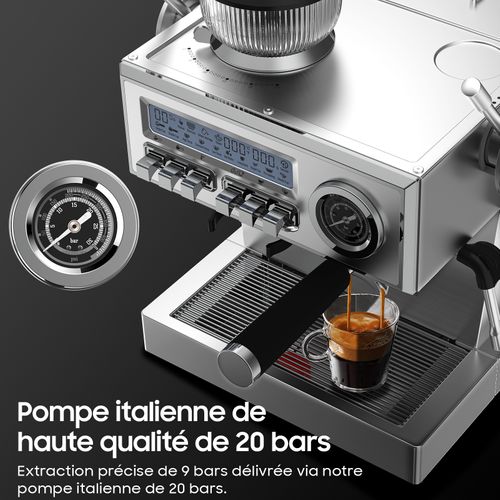 Machine à Expresso 20 Bars, Broyeur Intégré Et Autonettoyante, 1.6 L, 2050 W