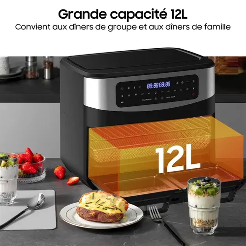 Friteuse Sans Huile, XXL Dual Zone Air Fryer 12l, 10 En 1, Écran Tactile, 2600W