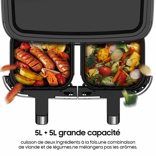 Friteuse Sans Huile 10l à Double Tiroir, Air Fryer, 8 Programmes, Match Cook et Smart, 2600w