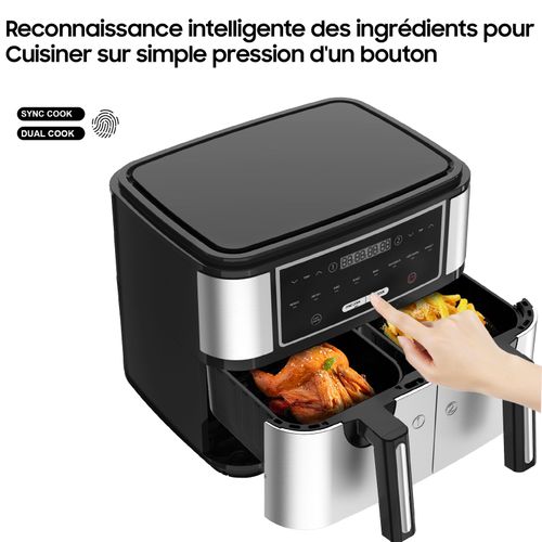 Friteuse Sans Huile 10l à Double Tiroir, Air Fryer, 8 Programmes, Match Cook et Smart, 2600w