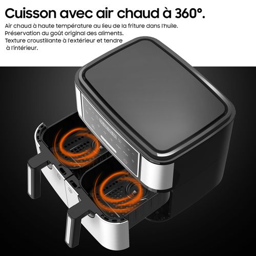 Friteuse Sans Huile 10l à Double Tiroir, Air Fryer, 8 Programmes, Match Cook et Smart, 2600w