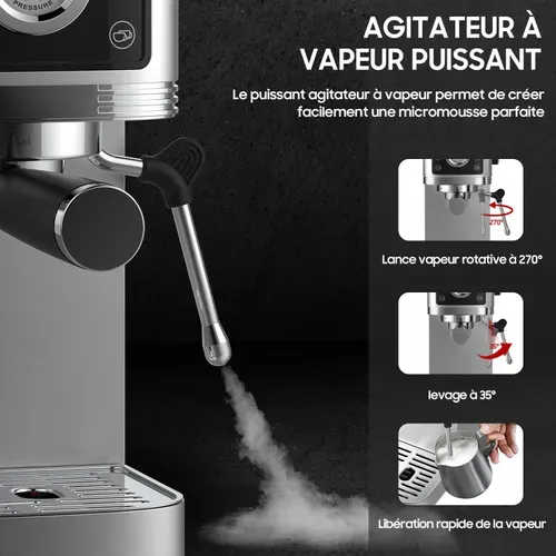 Machine à Expresso à Pompe Italienne,20 Bars, 1350w, Réservoir 1.3l