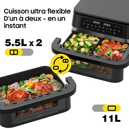 Friteuse à Air Double Zone 11l Avec Séparateur Amovible - Friteuse Sans Huile 2x5.5l, 8-en-1